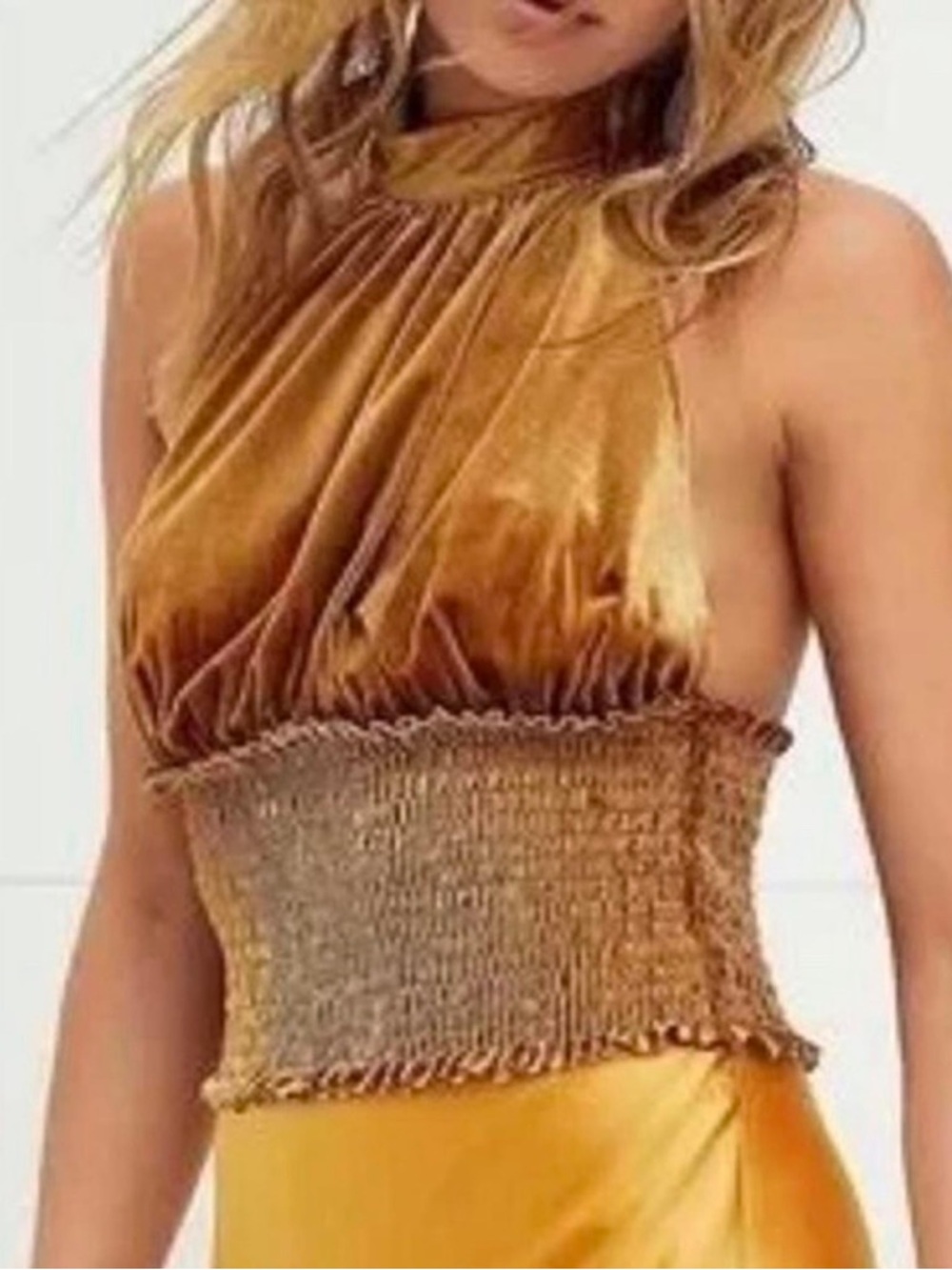 Free People Metallic Gold Halter with Smocked Waist